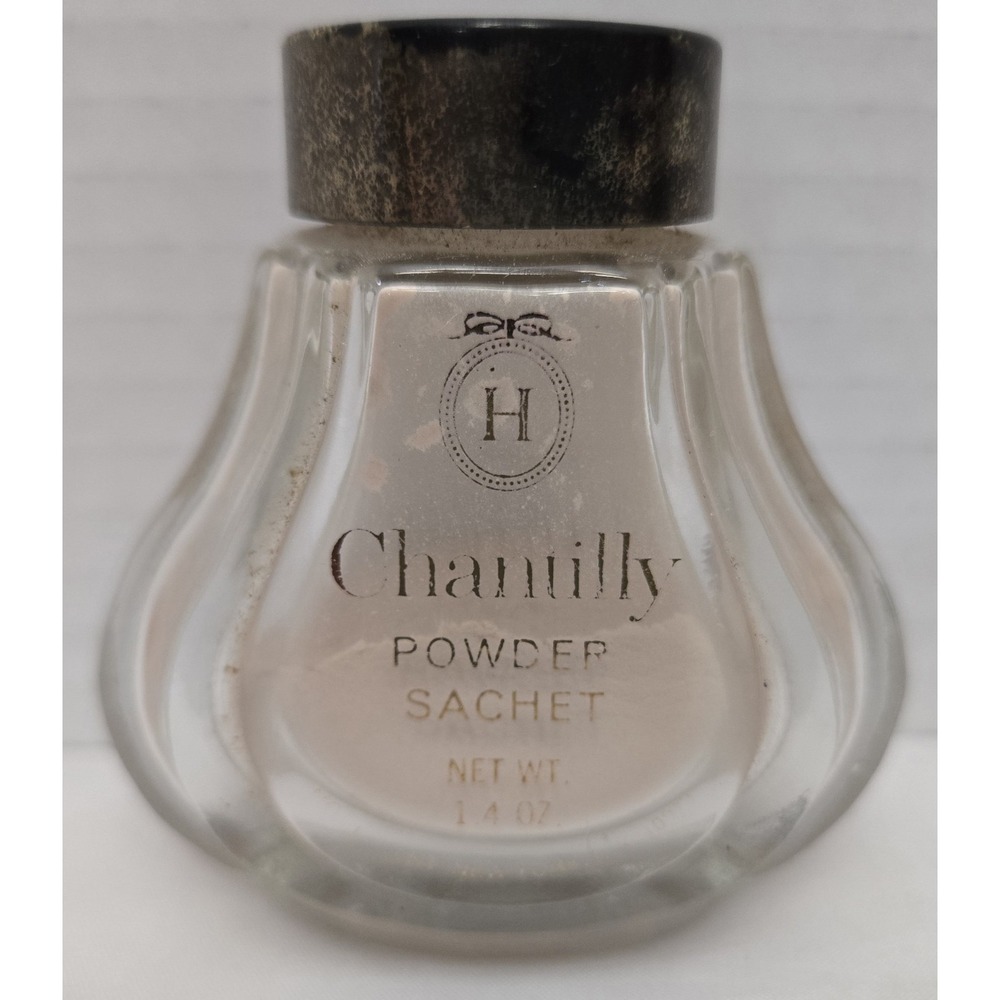 Vtg Houbigant Chantilly Powder Sachet 1.4 oz Fluted Glass Vanity Bottle Partial